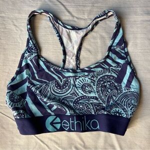 Ethika Women's Teal and Black Patterned Sports Bra